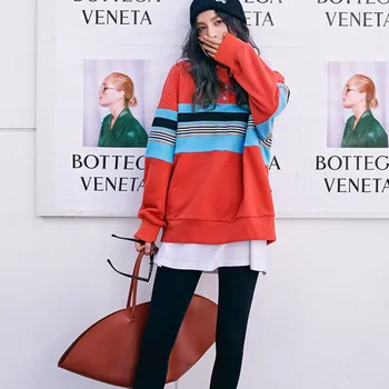 

Korea can ship 2020 spring fashion new women's pullovers Clothes Loose casual oversize hit color patchwork sweatshirt YJ048