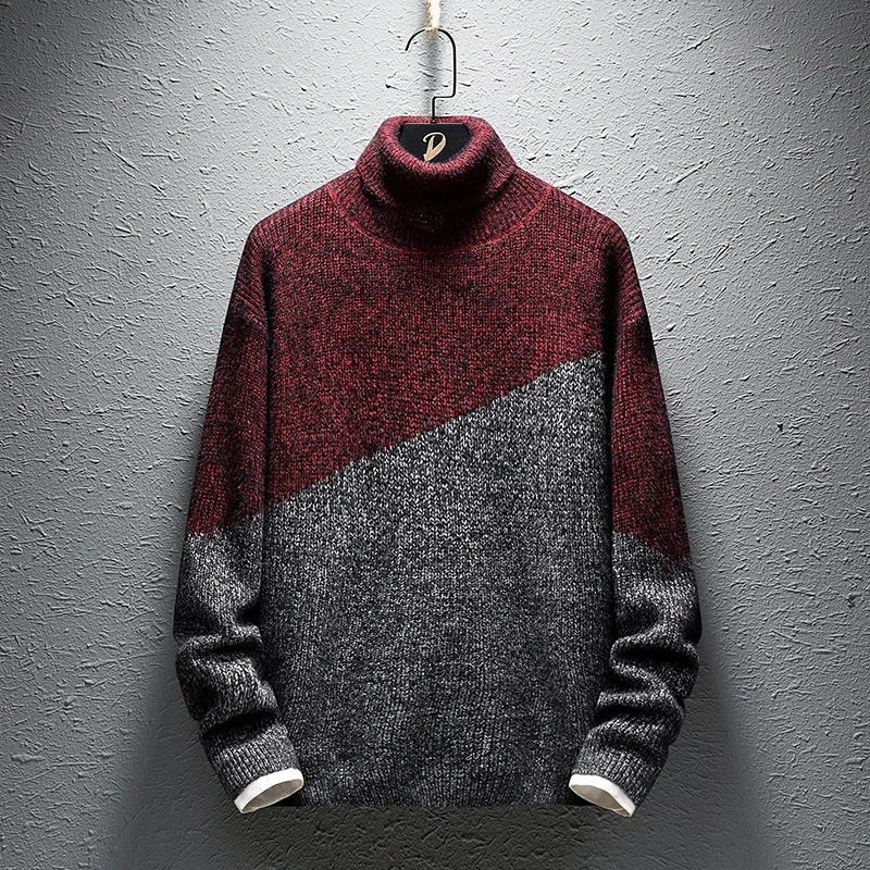 Korean Men Turtleneck Sweater Thick Warm Men Sweaters Wool Mens High Neck Pullover Casual Male Sweter Pull Homme Black KK3193