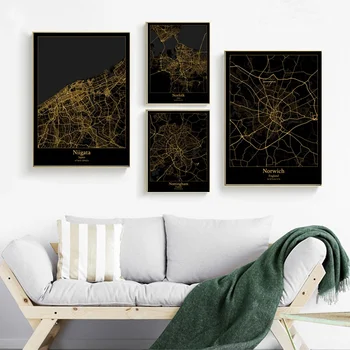 

Niigata Japan Norfolk USA Norwich England Nottingham England map Canvas poster Painting Home Decoration Wall Art Decor