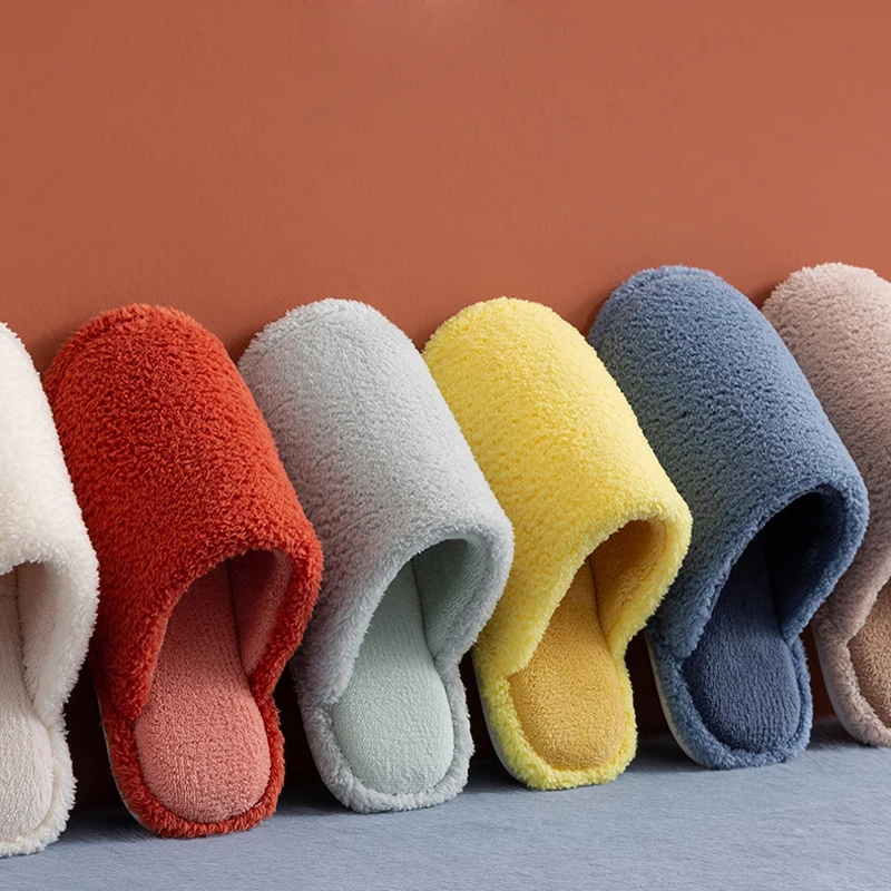 

NAN JIU MOUNTAIN Women's Plush Cotton Slippers Candy Colors Winter Home Indoor Warming Simple Flooring Cotton Slippers