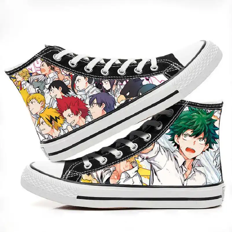 高qユニセックスアニメ私のヒーロー学界キャンバスシューズ3d Midoriya Izuku Bakugou Katsukiカジュアルplimsollsアヒル靴紐底の靴 Shoes Aliexpress