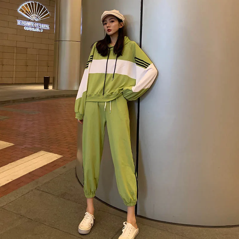 

Two-Piece Set-Style Early Autumn WOMEN'S Suit Casual Sports Network Red Autumn Clothing Avocado Green Loose Autumn 2019 New Styl