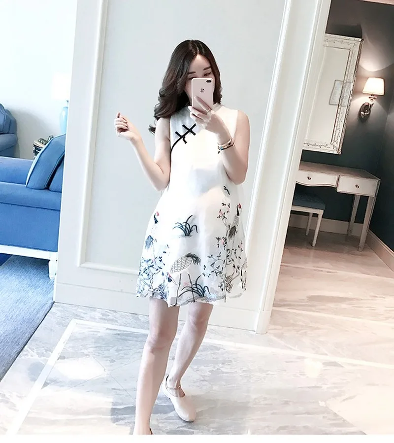 Модное летнее платье для беременных платье в этническом стиле Cheongsam платье без рукавов Свободный темперамент