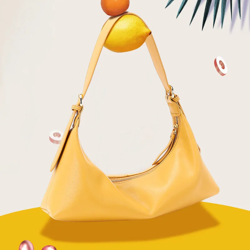 Handbags Women bags Designer Genuine Leather Half Moon Bag For Women 2020 Shoulder Bags Baguette Hobo Bag Vintage