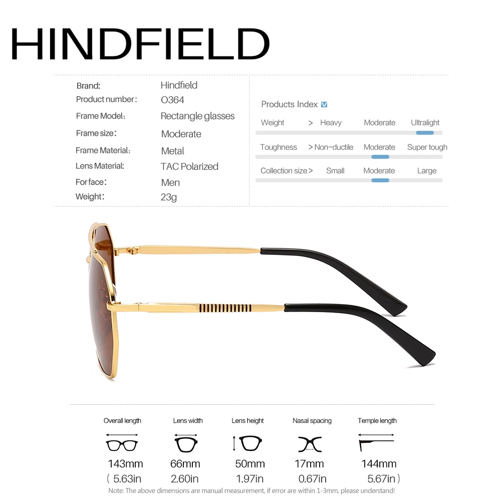 Прямоугольные мужские солнцезащитные очки Hindfield Модные Мужские поляризационные солнцезащитные очки классические высококачественные водительские очки с двумя лучями O364