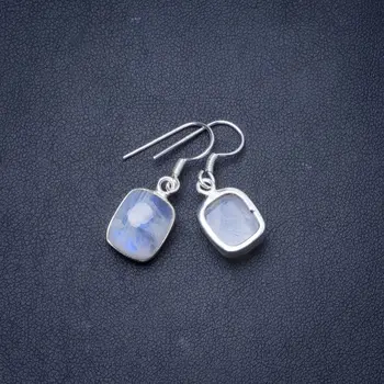 

Natural Rainbow Moonstone Handmade Unique 925 Sterling Silver Earrings 1" Y0958