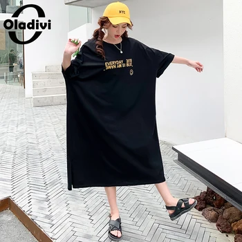 

Oladivi Oversized Cotton Shirt Dress Large Plus Size Women Letter Print Top Tees Tunic Ladies Casual Loose Midi Dresses 10XL 9XL