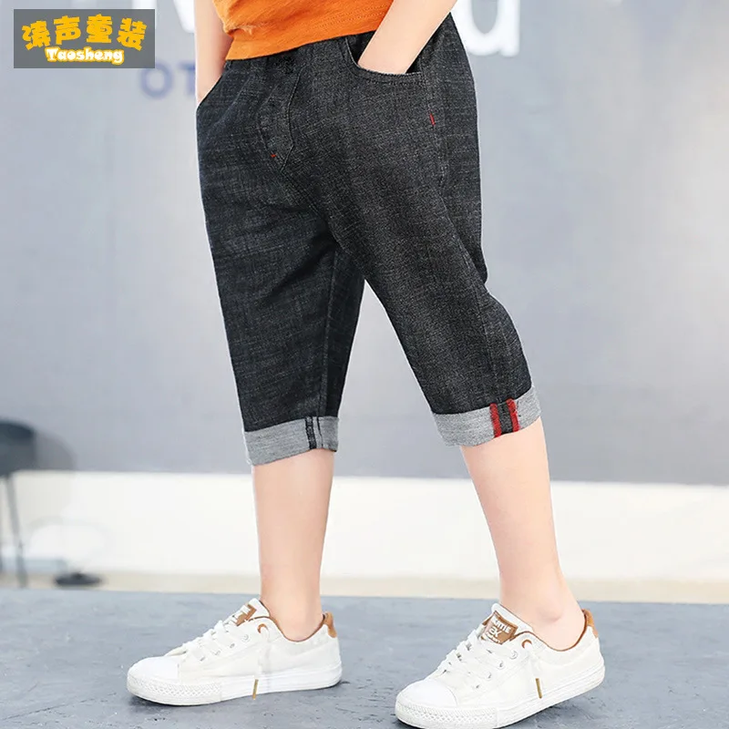 Fat BOY'S Cropped Trousers Summer Thin Plus-sized Jeans Big Boy Loose-Fit MEN'S Shorts Elasticity Shorts