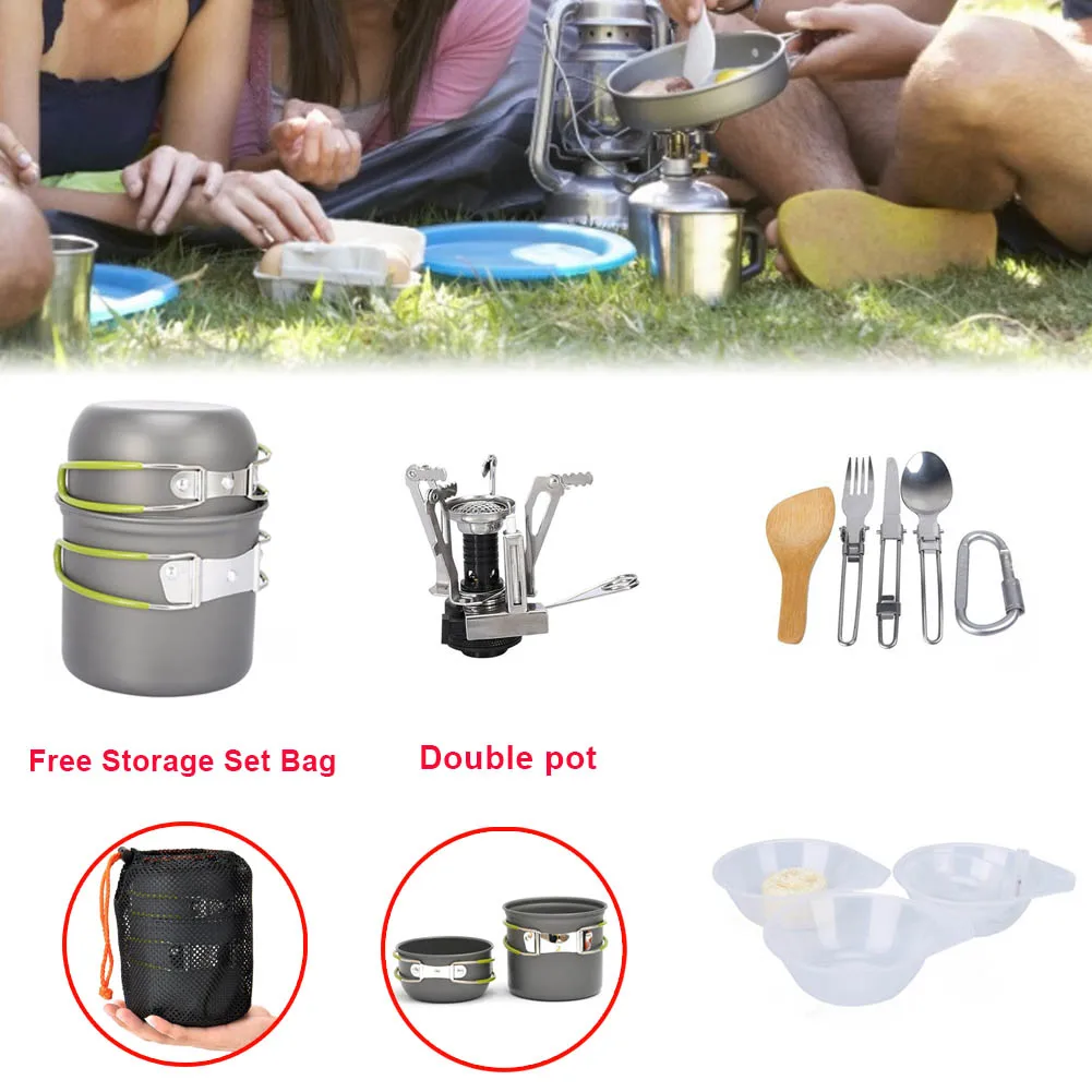 

Portable Gas Cooker Cookware Camping Stove Outdoor Supplies Camping Picnic Set Combination 1-2 People for Survival in The Wild