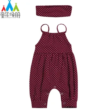

Polka Dots Printed Wine Red Baby Girls Clothing Western Style Headscarf Children's Two-Piece Sets Summer Little Girls Clothing