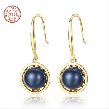 

S925 Sterling Silver Earrings Woman 18K Real Gold Natural 8-9mm Pearl Earrings Fashion Party Jewellery Accessories