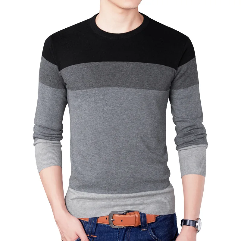 

2019 New Casual Pullover Men Spring Round Neck Patchwork Quality Knitted Brand Male Sweaters Plus Size 3XL Mens Sweater