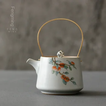 

Ceramic Loop-handled Teapot Tongliang Ru Tea Pot with Filter Teapot Single Teapot Tea Making Device Kettle Tea Pot China Tea