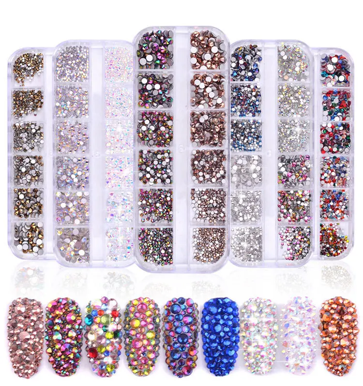 Conjunto de Jóias da Arte do Unha Decoração da Arte do Unha para Unhas Grades Água Strass Diamante Brilhante 3d Glitter Acessórios 1440 Pçs 12 ab 1 Strass e decorações