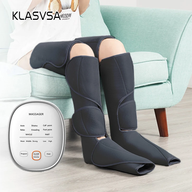 KLASVSA воздушный компрессионный массажер для ног и голени, циркуляция бедра с ручным контроллером, 2 режима, 3 интенсивности - изображение