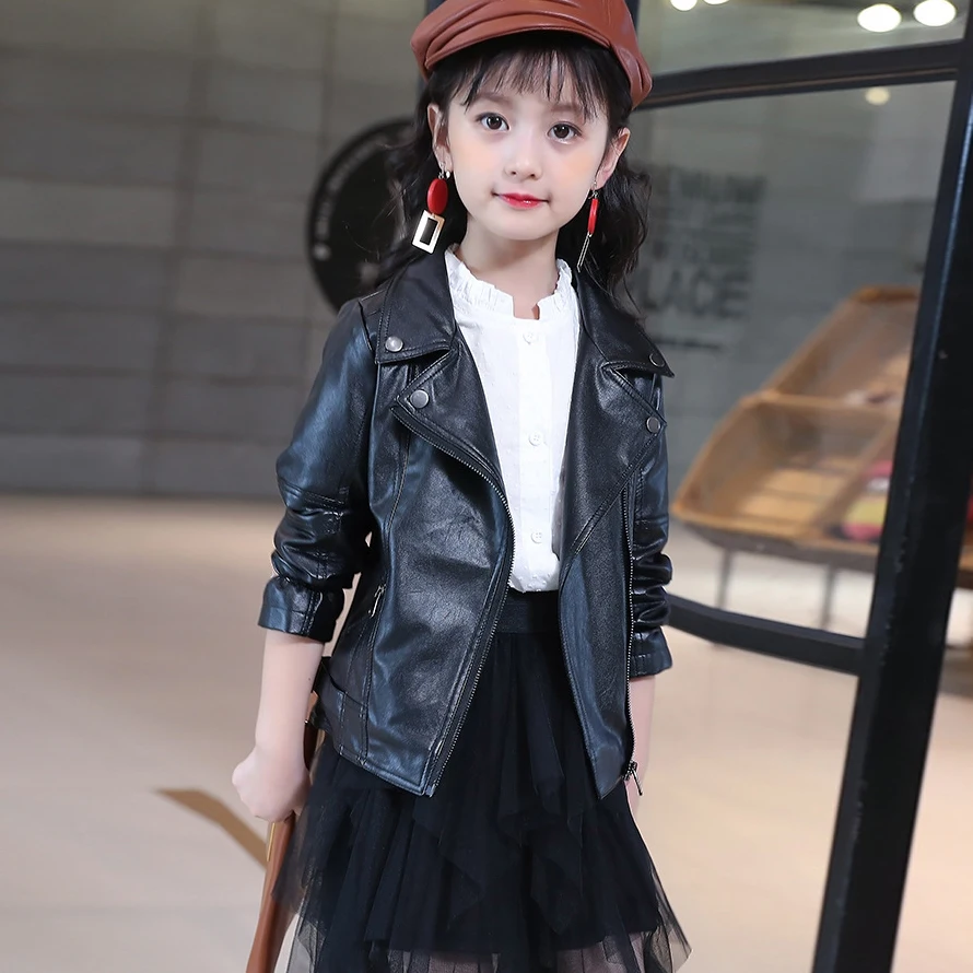 

Girls Leather Jackets Solid Jacket Girls Full Length Children Outerwear Spring Autumn Clothes For Girls 6 8 10 12 14
