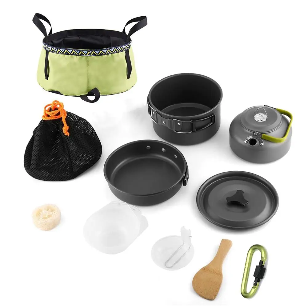 Походный набор посуды для походов, походная посуда, кухонная плита в комплекте, туристическая сковорода, походные инструменты для пикника и кемпинга для 1-2 человек