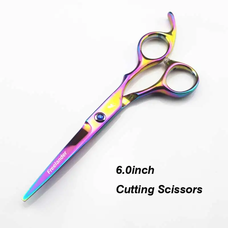 6.0inch professional scissors dog pet grooming polishing tool animal hair Cutting Scissors and Double tail curved scissors - Color: Color Cutting