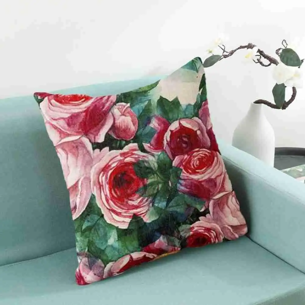 Linen Rose American Country Style Pillowcase Cushion Throw Pillow Lumbar Office Backrest J8P6 | Дом и сад