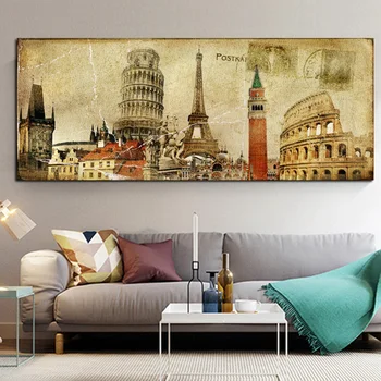 

Large Size Vintage European Architecture Landscpae Picture Canvas Painting Building Posters and Prints Pictures for Room Decor