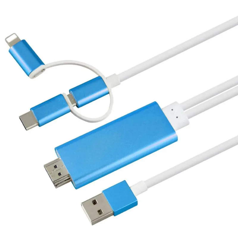 

Micro USB Type C to HDMI 3 In 1 USB to HDMI Mirror Cast Cable with Audio MHL for iPhone iPad Lighting Android Phone to LED TV