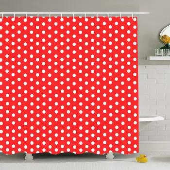 

Shower Curtain Set with Hooks 72x78 Row Polka Dot Small Redwhite Scrapbook Pattern Holiday Abstract Wrapping Textures Modern
