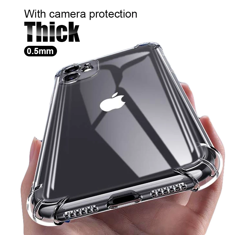 Thick Shockproof Silicone Phone Case For iPhone 13 12 11 Pro Xs Max X Xr lens Protection Case on iPhone 6s 7 8 Plus Case on SE iphone 12 pro max cover