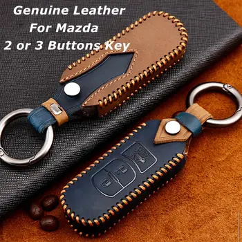 

Genuine Leather Car Key Case Bag With Key Chain For Mazda 2 3 6 Atenza Axela CX-5 CX5 CX-7 CX-9 2015-2018 Smart 2/3 Buttons Key