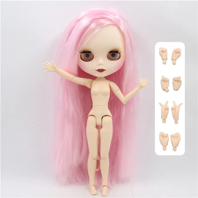Ледяная фабрика blyth кукла 1/6 игрушка шарнир тело bjd белая кожа матовое лицо прямые розовые волосы 30 см - Цвет: doll with hand B
