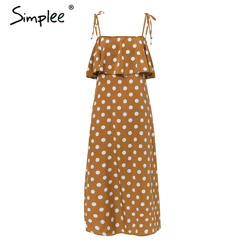 Simplee Простое летнее платье миди в горошек бохо платьями женские пляжные платья