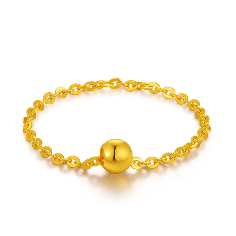 Lucky Ball 18K настоящая Желтая роза твердая золотая цепочка кольцо для женщин Женская Девушка Необычные высококлассные модные ювелирные изделия