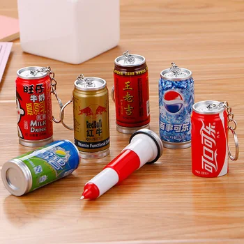 

6PC Creative Stationery Cans Ballpoint Pen Cute Student Key Chain Telescopic Pen Beverage Can Ballpoint Pen