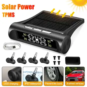 

Car Solar Power Waterproof USB TPMS Car Tire Pressure Monitoring System LCD 4PCS External / Internal Sensors Temperature Warning