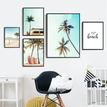 

Nordic Minimalist Beach Landscape Wall Art Painting Poster Print Cocount Tree Wall Art Pictures For Living Room Home Decor CH176