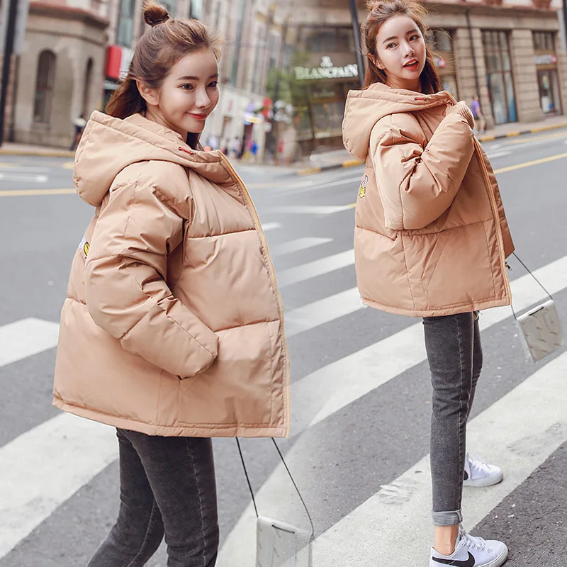 

Cotton-padded Jacket 2019 New Style Korean-style Loose Thick down Feather Hooded Cotton-padded Clothes Students Coat Winter Very