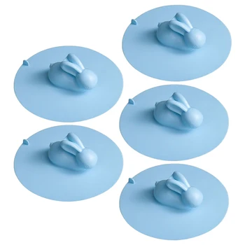 

5pcs Sink Plug Rabbit Shape Sink Drain Cover Sink Strainer Plug Strainer Covering Pad for Kitchen Bathroom (S Size, Blue)