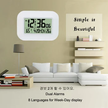 

Home Decor Big LCD Digital Wall Clock Table Desktop Alarm Clock with Temperature Thermometer Humidity Hygrometer Snooze Calendar