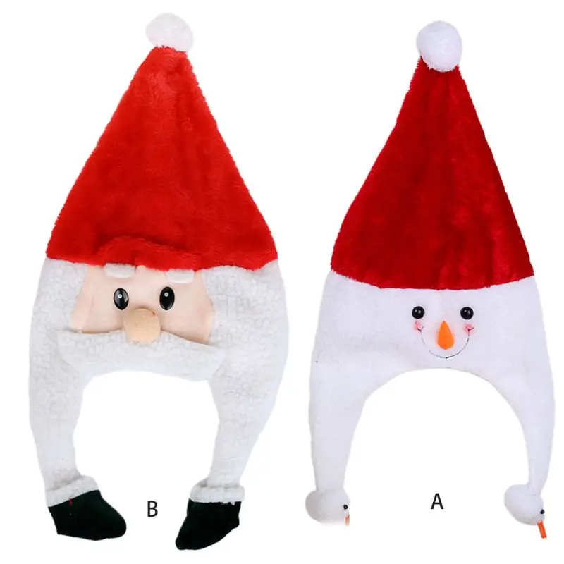 

Adult Kids Winter Long Fluffy Plush Christmas Earflap Cap Cute Cartoon Santa Claus Snowman Warm Hat Xmas Party Costume