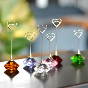 

3pcs Romantic Crystal Diamond Heart Photo Clip Memo Name Card Holder Note Picture Frame Table Number Stand Clip desktop ornament