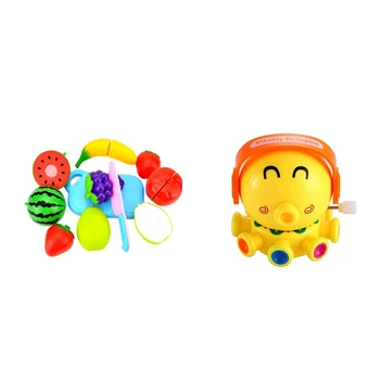 

8Pcs Fruit Vegetable Food Cutting Set Pretend Role Play Ran Style & 1x Wind Up Toy,Clockwork Toy