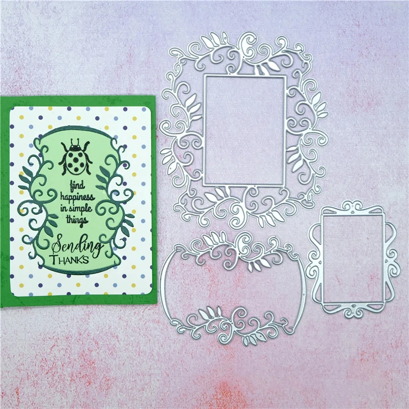 

Naifumodo Lace Frame Metal Cutting Dies 3Pcs Rectangle Background DIY Etched Dies Craft Paper Card Making Scrapbooking Embossing
