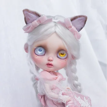 

Blyth Doll NBL 1/6 BJD Customized Face,big eyes doll makeup Ball Jointed Doll with white wig Cat girl 7.11.7