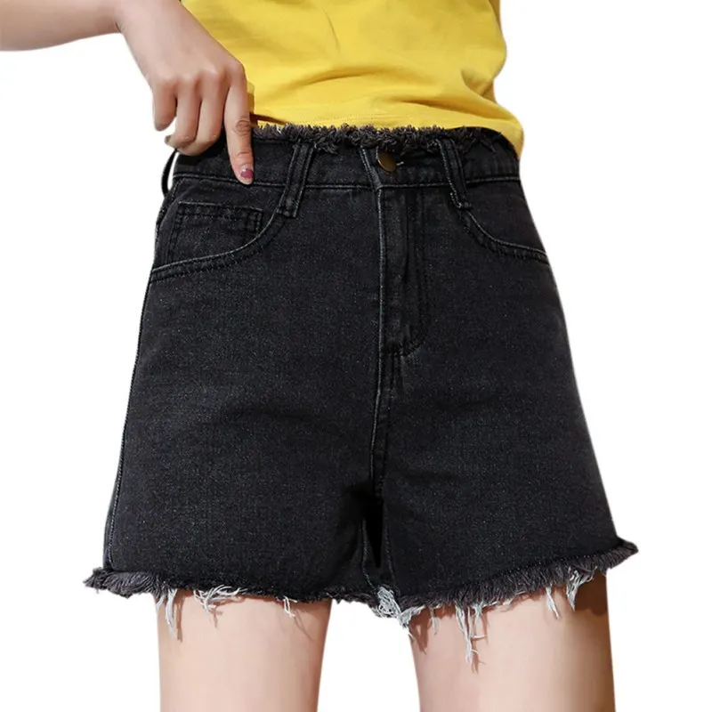 2019 летние джинсовые шорты с высокой талией модные широкие шорты с кисточками и карманами Женские однотонные повседневные короткие джинсы