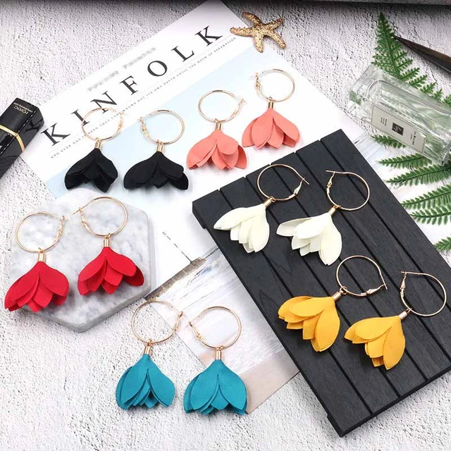 IFME Resin Dangle Colorful Earrings Set Flower Hollow Drop