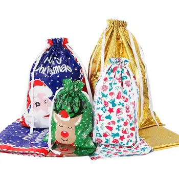 

30PCS Christmas Drawstring Gift Bags Candy Bag Assorted 4 Sizes Gift Wrapping Christmas Goodie Bags For Xmas Party New Year