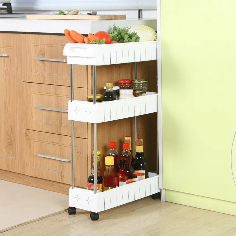 

3 Tier Slim Storage Cart Mobile Shelving Unit Slide Out Storage Tower for Kitchen Bathroom Laundry Room Narrow Places(White)