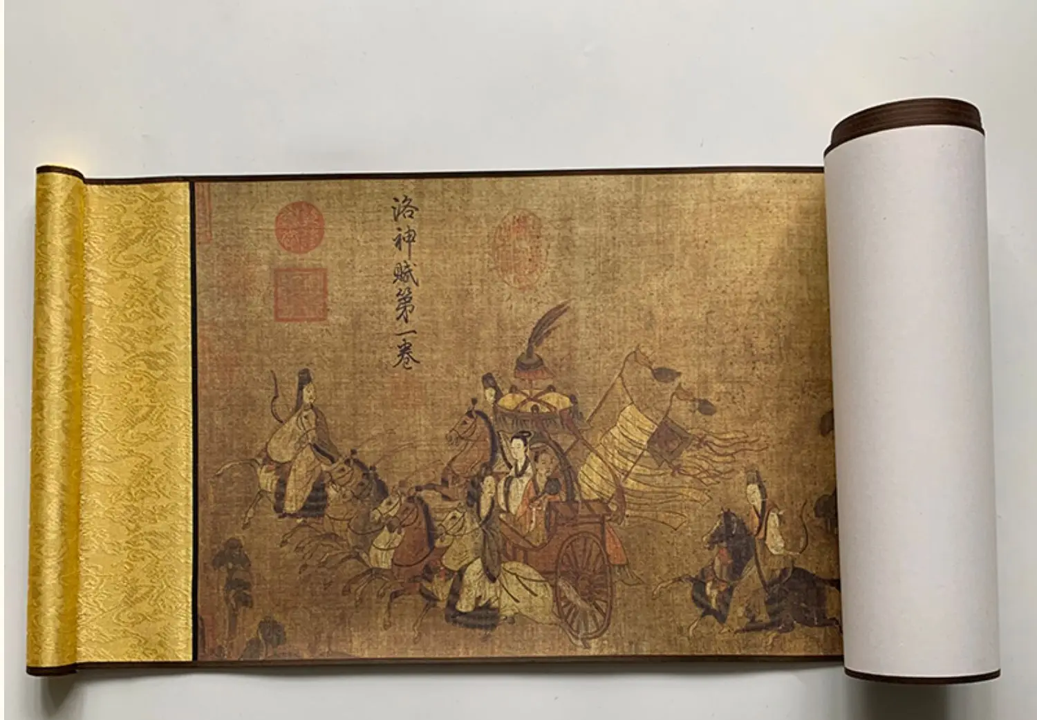 

Chinese Calligraphy Long Luo Shen Fu Tu Copy Of Famous 27x600cm Painting Panoramic Painting Scroll Decoration