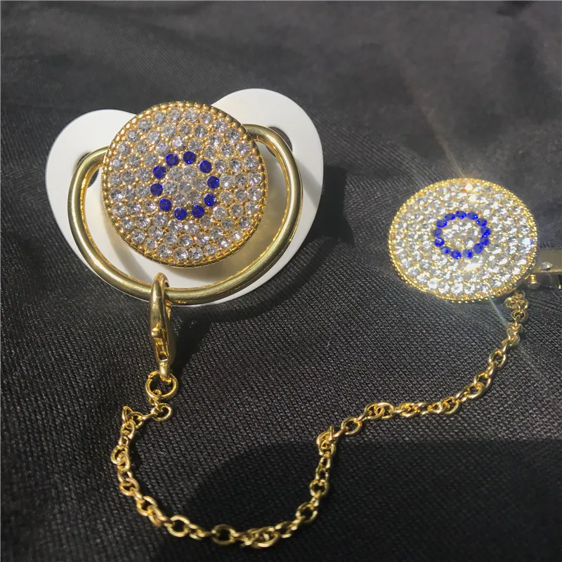 evil eye Dollbling чапета стеклянная соска металлический захват встроенный алмаз Королевская корона bling соска зажимы ниппель цепь - Цвет: evil eye