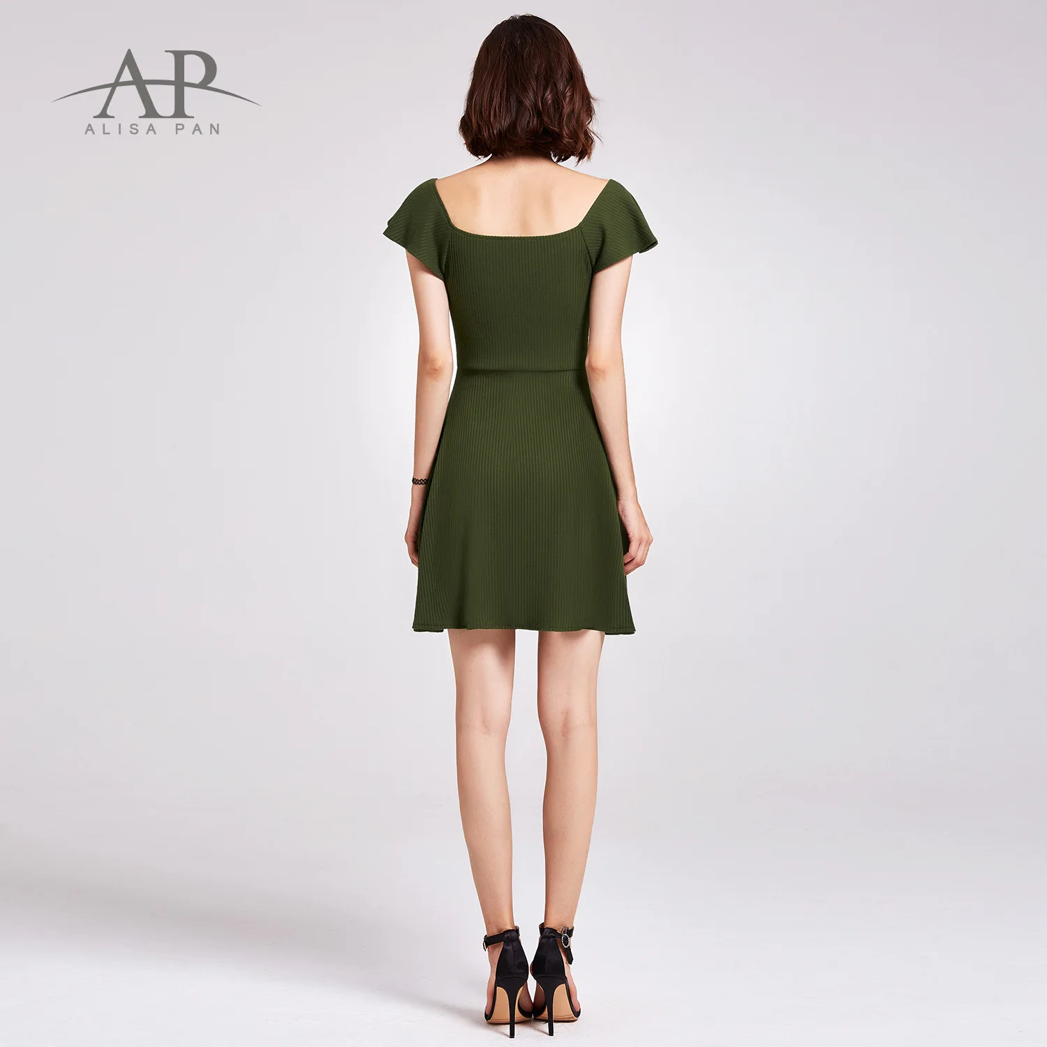 

Dress 2019 European And American-Style Summer & Amp; Heat-V-neck Flounced Sleeves Green Dress