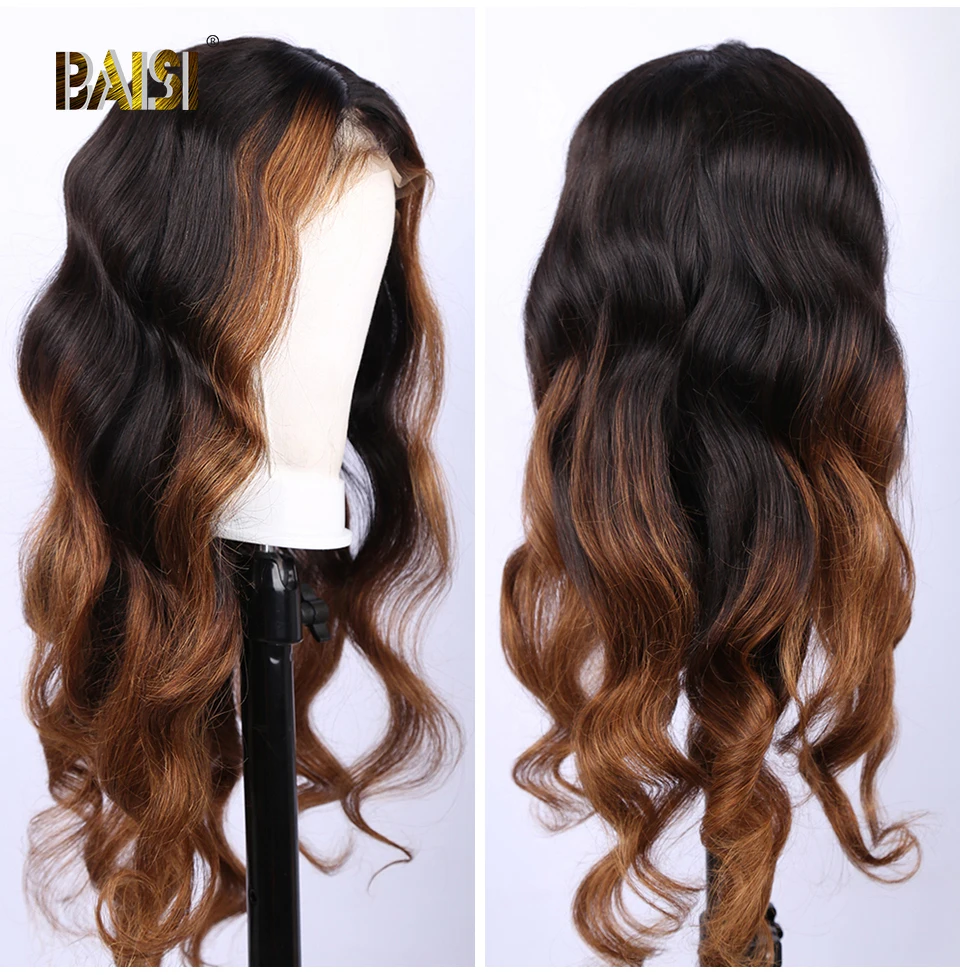 BAISI honey Blonde кружевные передние человеческие волосы парики бразильские Виргинские волнистые человеческие волосы с предварительно сорванные парики из волос для женщин